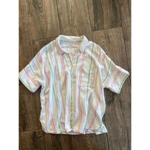 Madewell Women's Relaxed S Drop Shoulder Rainbow Stripe Linen Blend Shirt Top